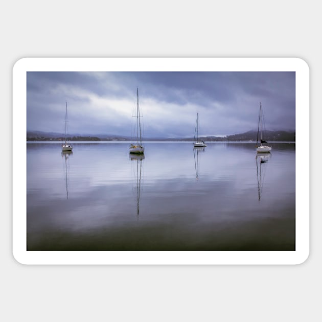 Boats in the mist Sticker by dags